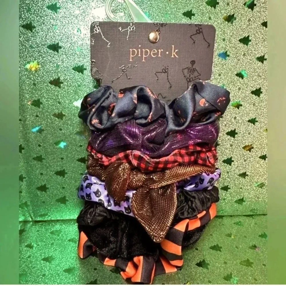 Piper K 7pc Hair Scrunchies Set Halloween fall themed black orange purple more